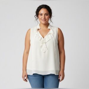 LOFT Women's Ivory Ruffle Sleeveless Blouse